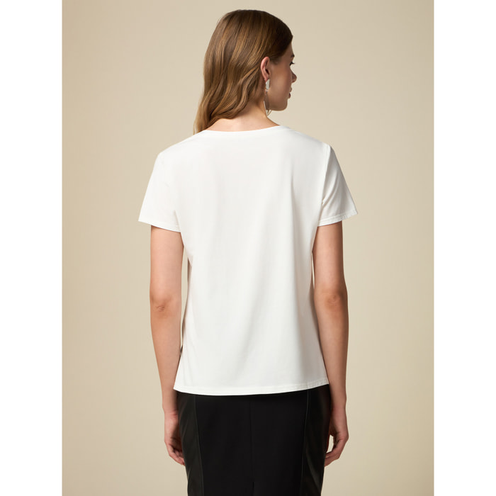 Oltre - Dual-material T-shirt - Blanco