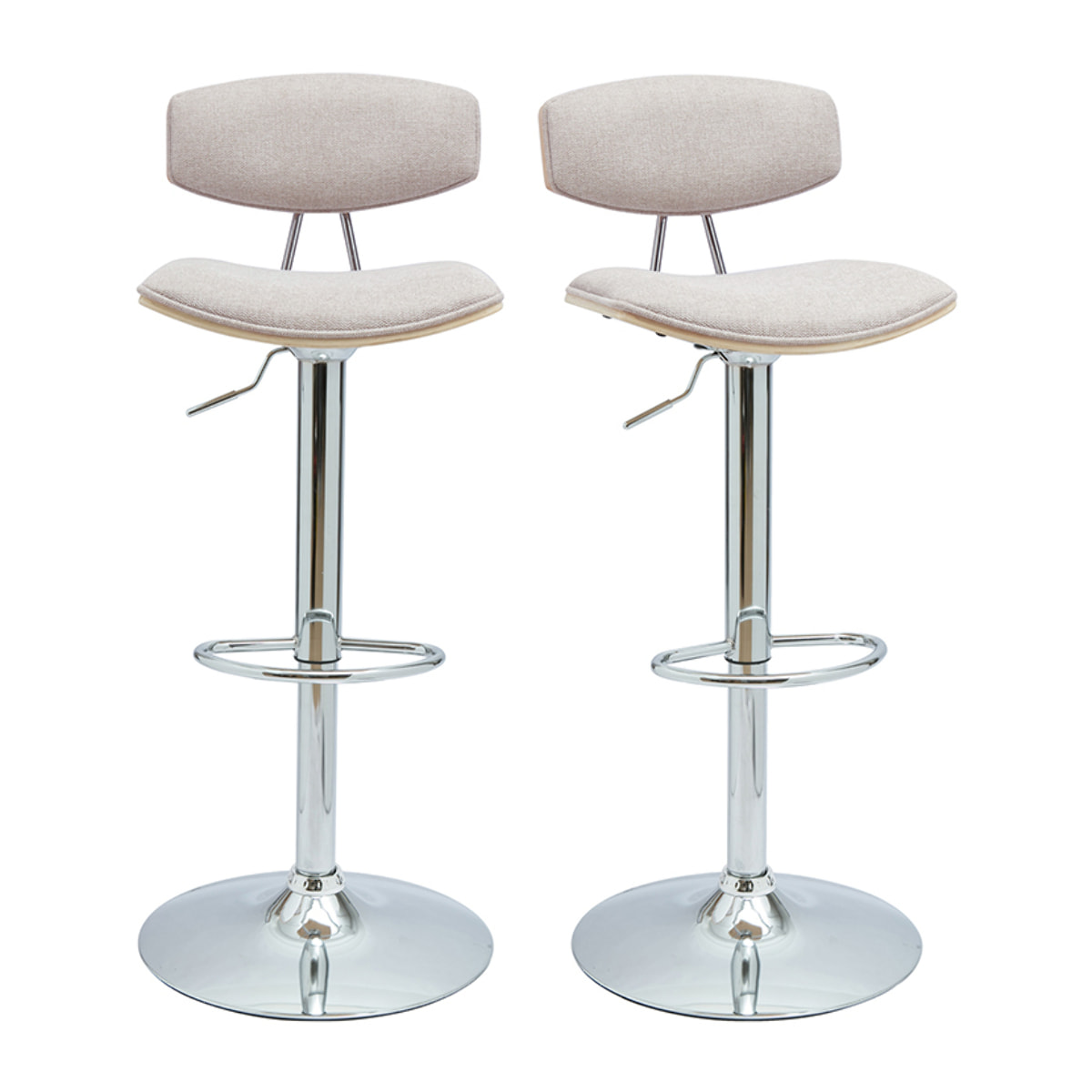 Tabourets de bar design réglables en tissu effet velours texturé beige et métal (lot de 2) VASCO