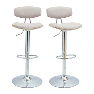 Tabourets de bar design réglables en tissu effet velours texturé beige et métal (lot de 2) VASCO
