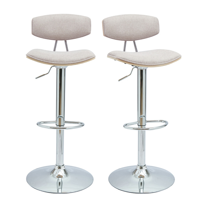 Tabourets de bar design réglables en tissu effet velours texturé beige et métal (lot de 2) VASCO