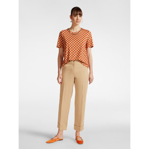 Elena Mirò - Camiseta estampada con collar - Naranja sol