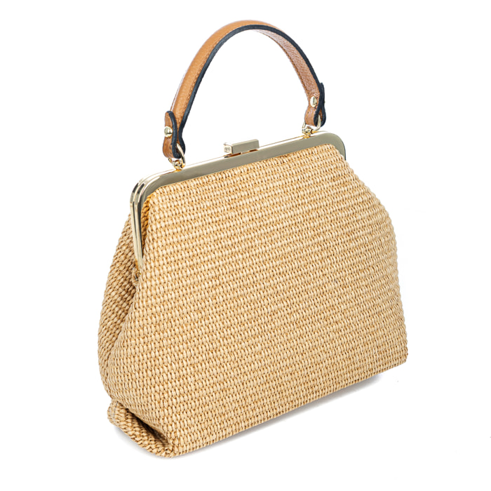 Arienzo borsa a mano donna. Realizzata in paglia con dettagli in pelle.