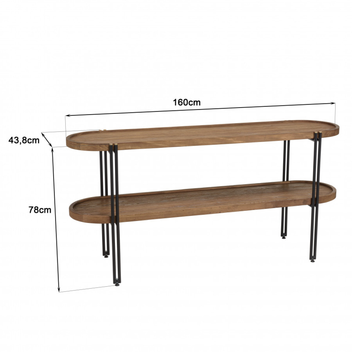 ALIDA - Console double plateau arrondi en bois de teck recyclé