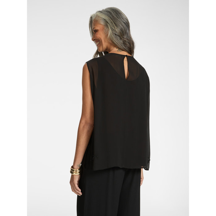 Elena Mirò - Blusa in georgette traforata - Nero