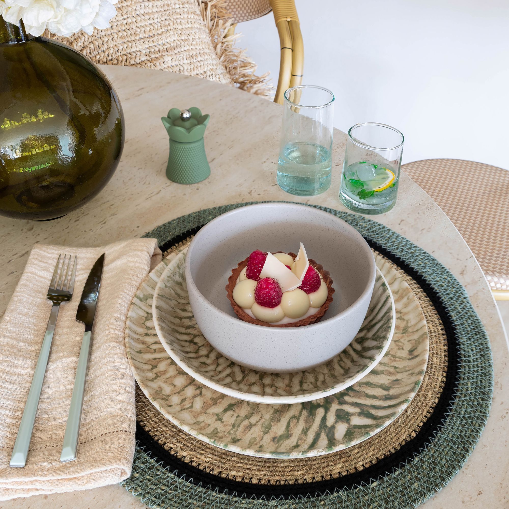 Lot de 6 assiettes creuses gris en grès 15cm ARITA