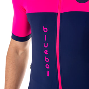 Maglietta da ciclismo a maniche corte da uomo, rosa e blu