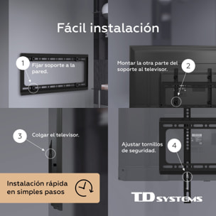 Soporte de TV pared fijo de bajo perfil para pantallas de 32 a 55 pulgadas. VESA máximo de 400 x 400 mm - TD Systems P30X25F44