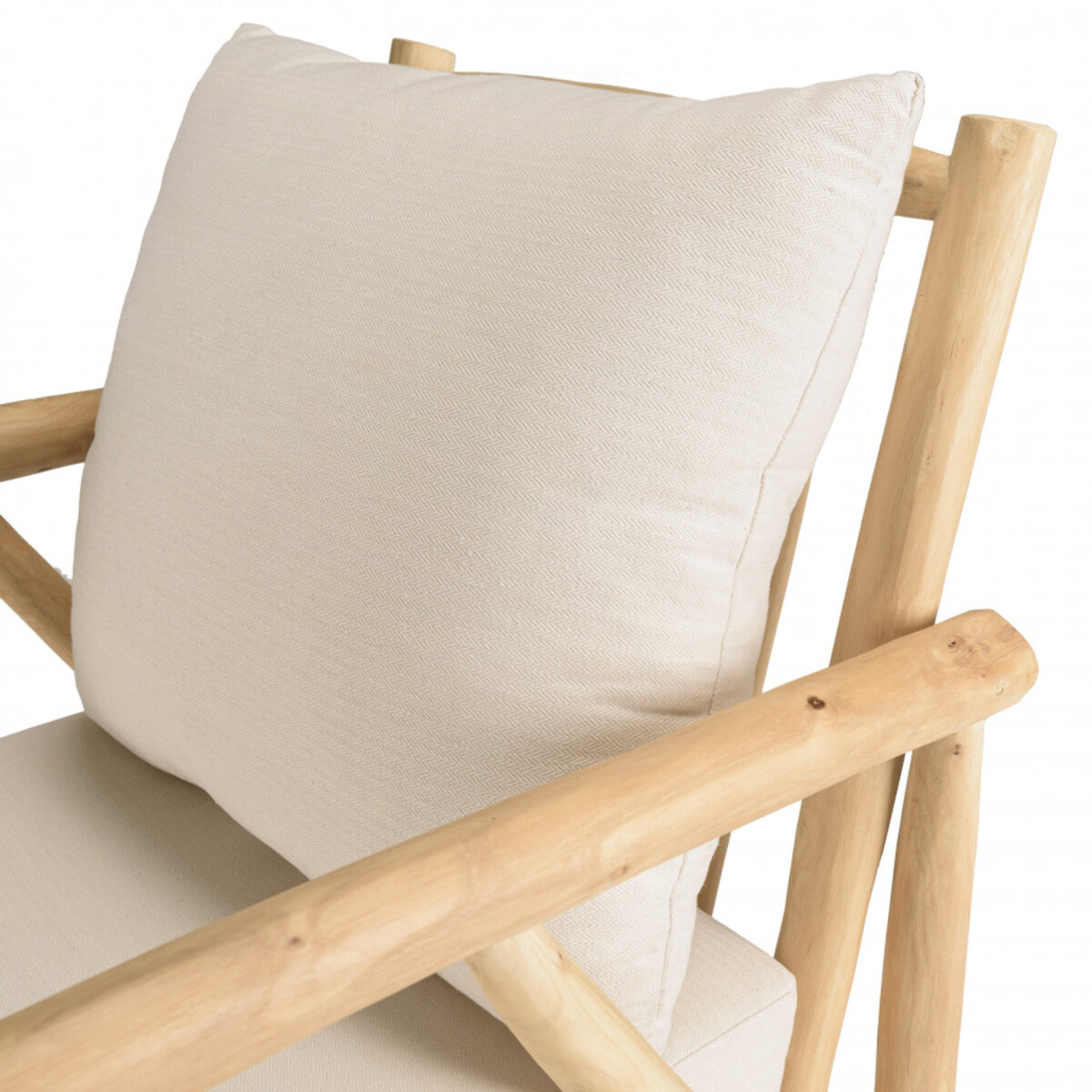 WILL - Fauteuil MADURA en branches de teck naturel coussins blancs