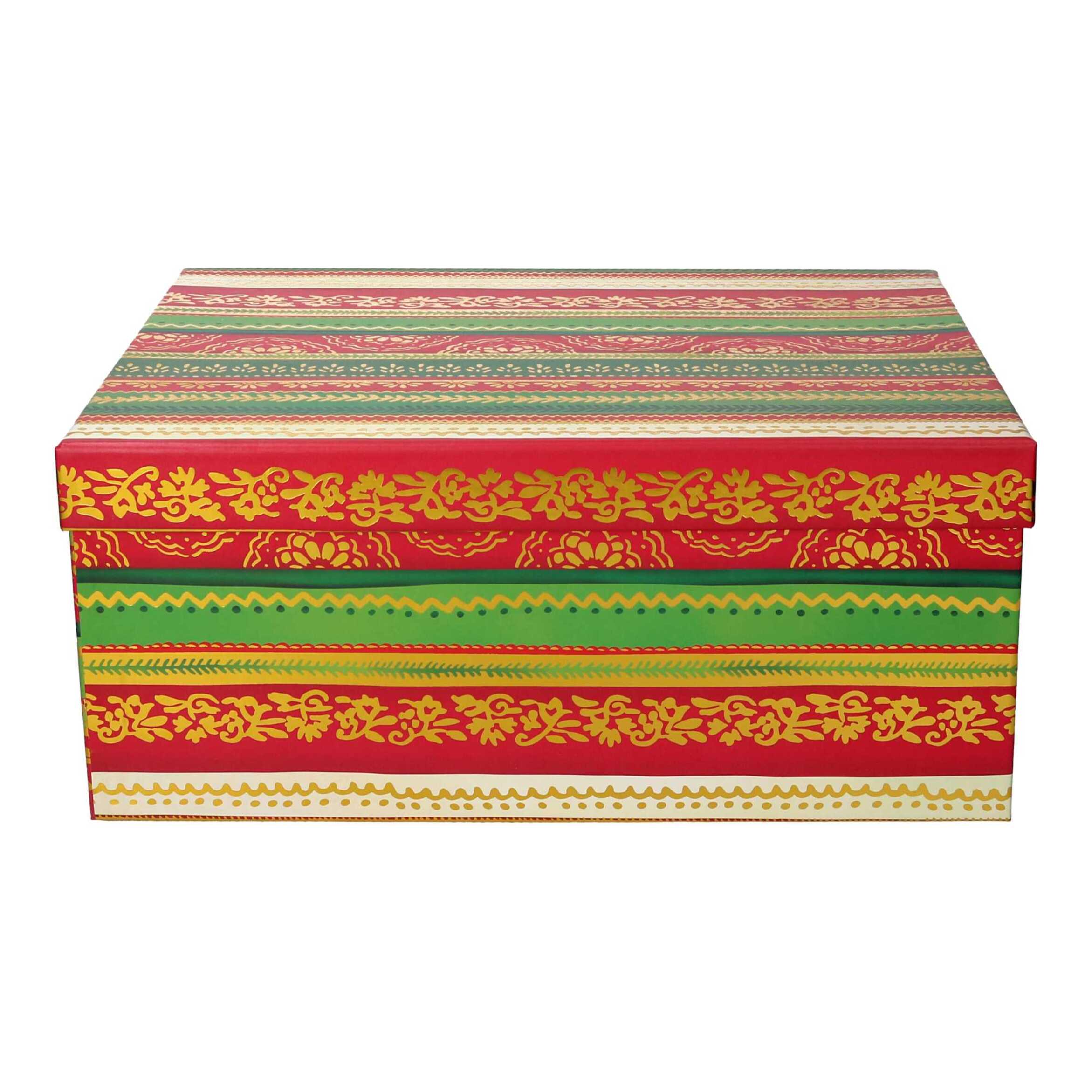 Set di 10 scatole in cartone a righe verde, rosso e oro rettangolare