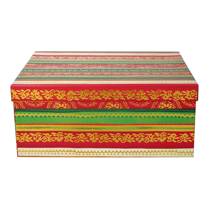 Set di 10 scatole in cartone a righe verde, rosso e oro rettangolare