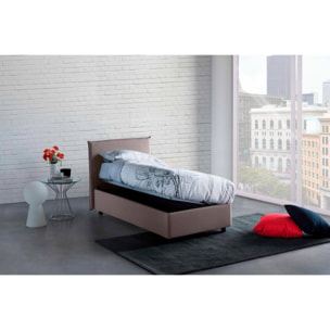 Letto singolo Acuila, Letto contenitore con rivestimento in tessuto, 100% Made in Italy, Apertura laterale, adatto per materasso Cm 80x190, Tortora