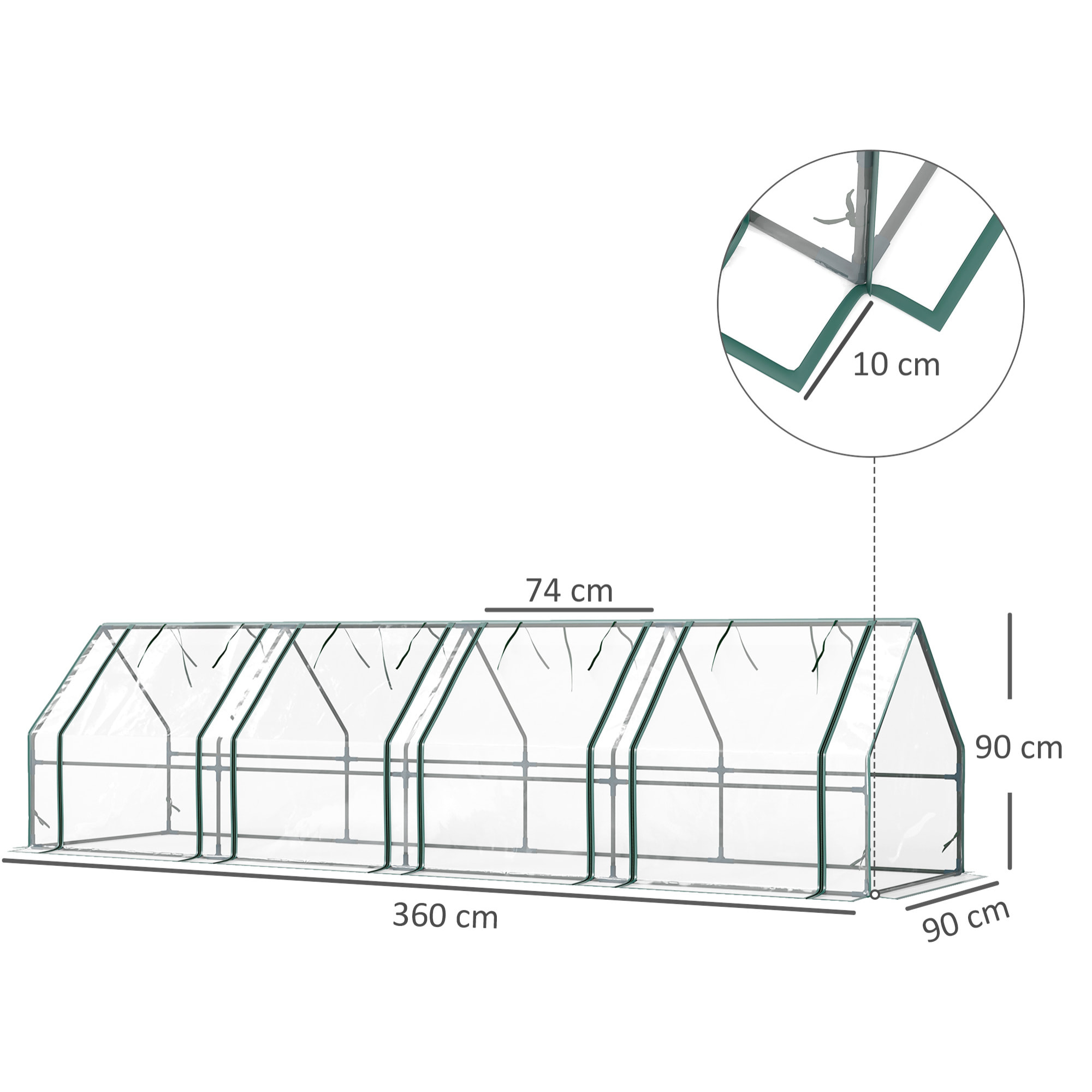 Mini serre tunnel de jardin fenêtres enroulables acier PE transparent