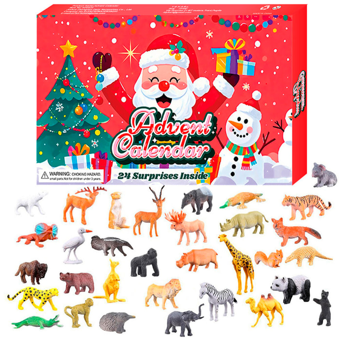 Calendario dell'avvento con figurine regalo da decorare. 24 figure di animali diversi.