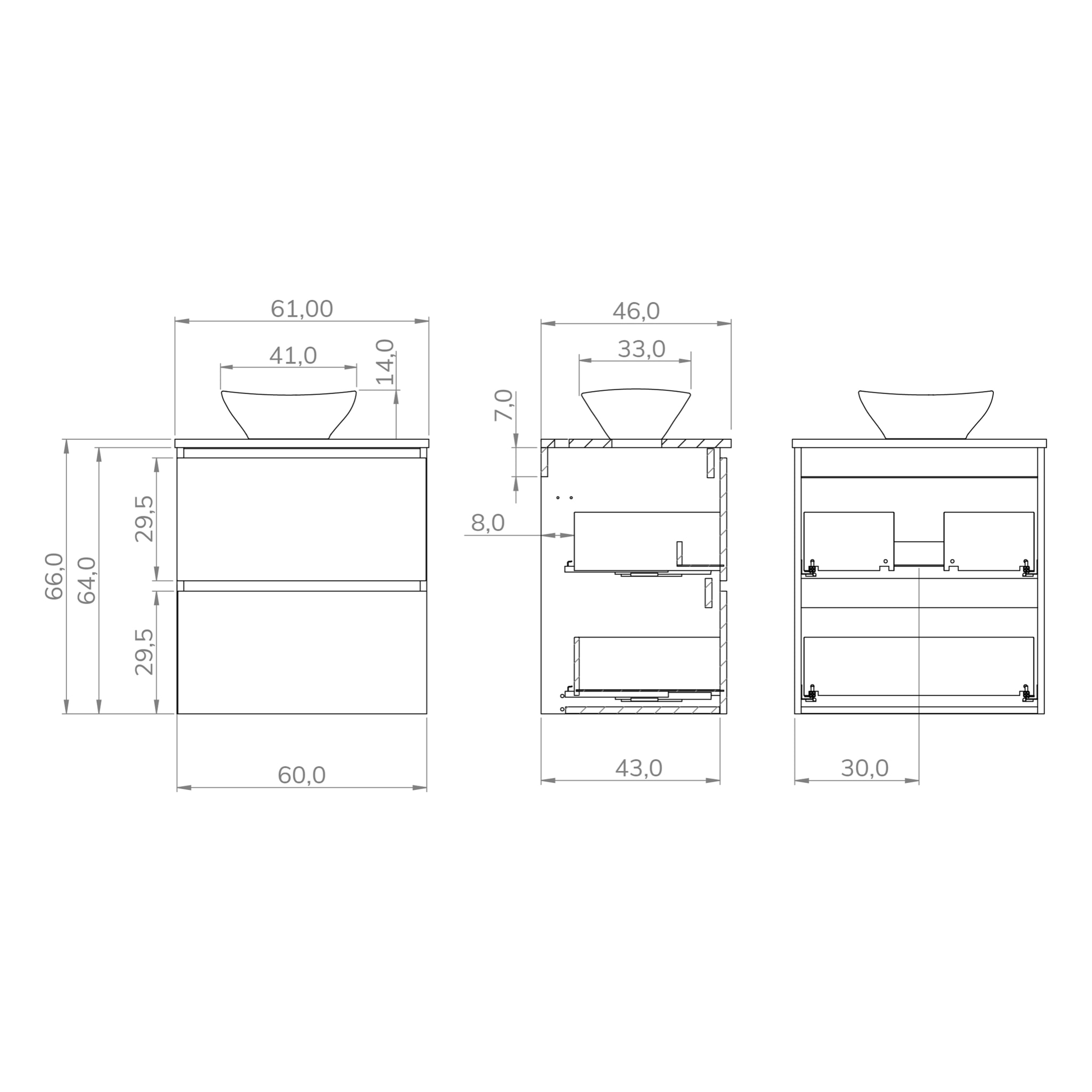 Conjunto de Baño Yinu | 60 cm Negro - Solomon | Dos Cajones | Lavabo sobre Encimera | No incluye Espejo | Alday