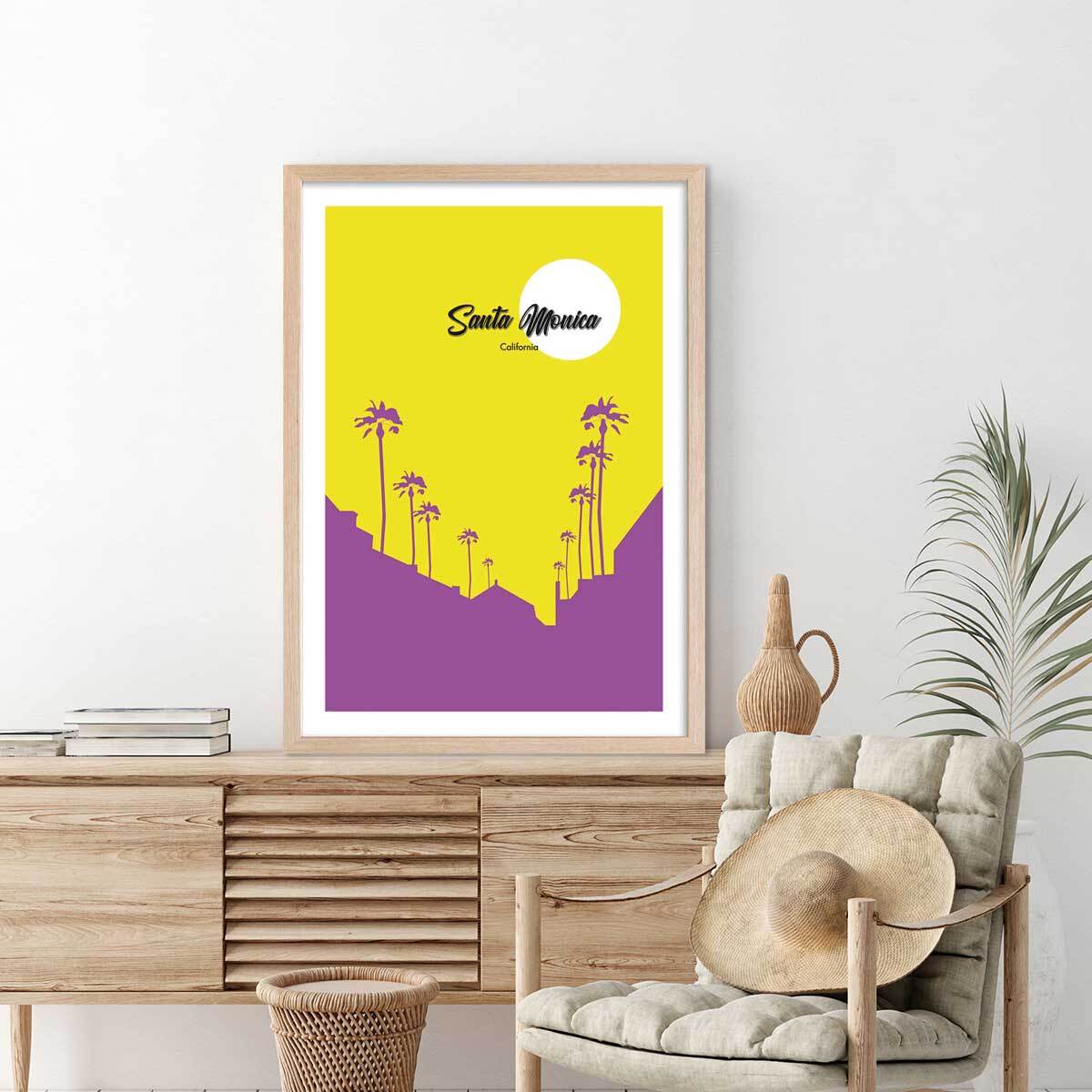 Affiche graphique santa monica californie Affiche sous cadre bois