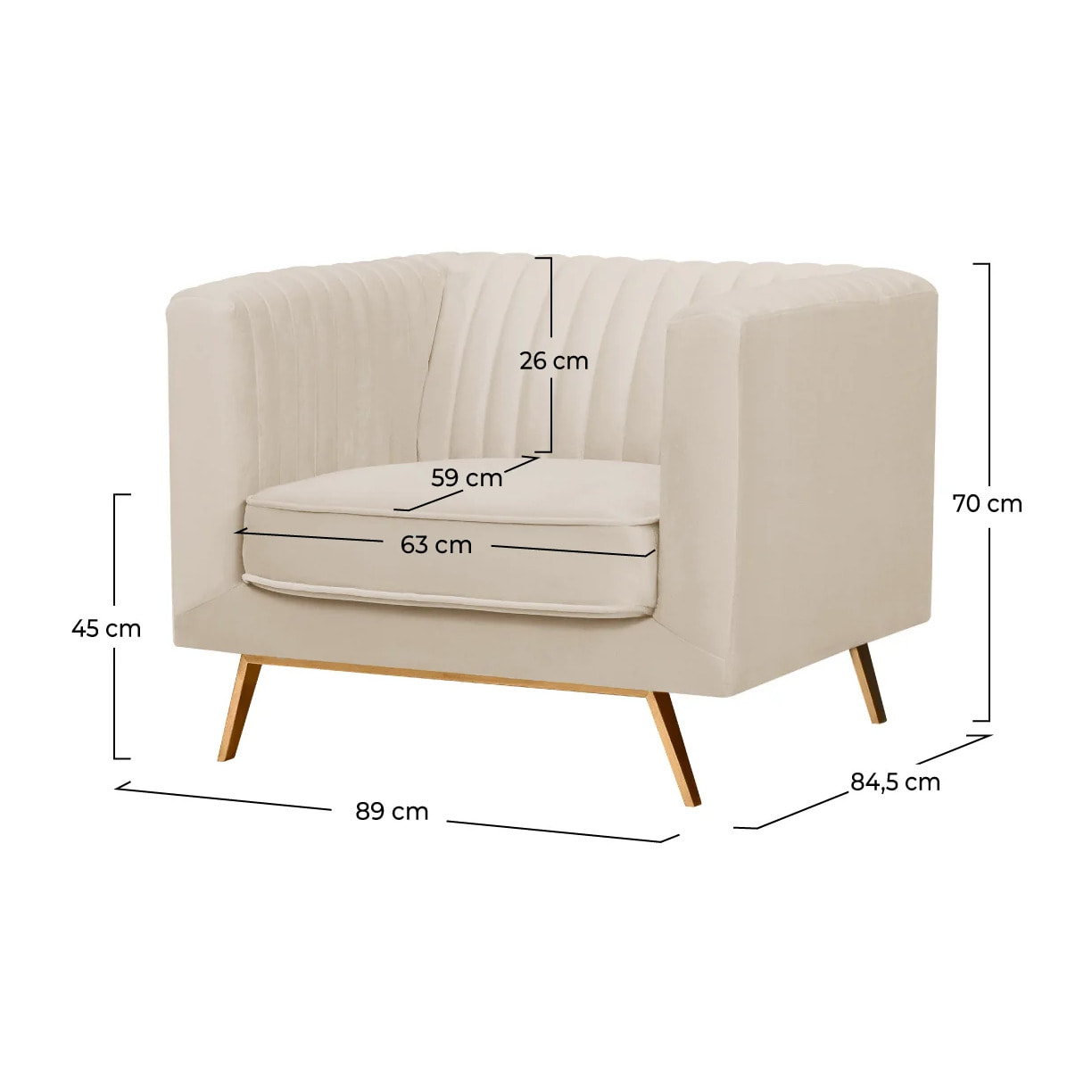 Fauteuil en velours beige et pieds en métal doré - Gatsby