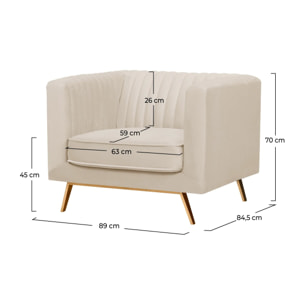 Fauteuil en velours beige et pieds en métal doré - Gatsby