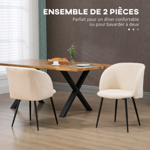 Chaises de visiteur design - lot de 2 chaises - piètement incliné effilé acier noir - revêtement effet laine bouclée beige