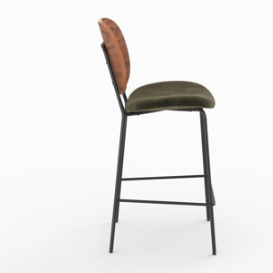 Lot de 2 chaises pour îlot central 65,5 cm en velours vert kaki - Simone