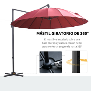 Sombrilla Jardín Ø300cm con Manivela Poste Giratorio 360° Techo Inclinable Rojo