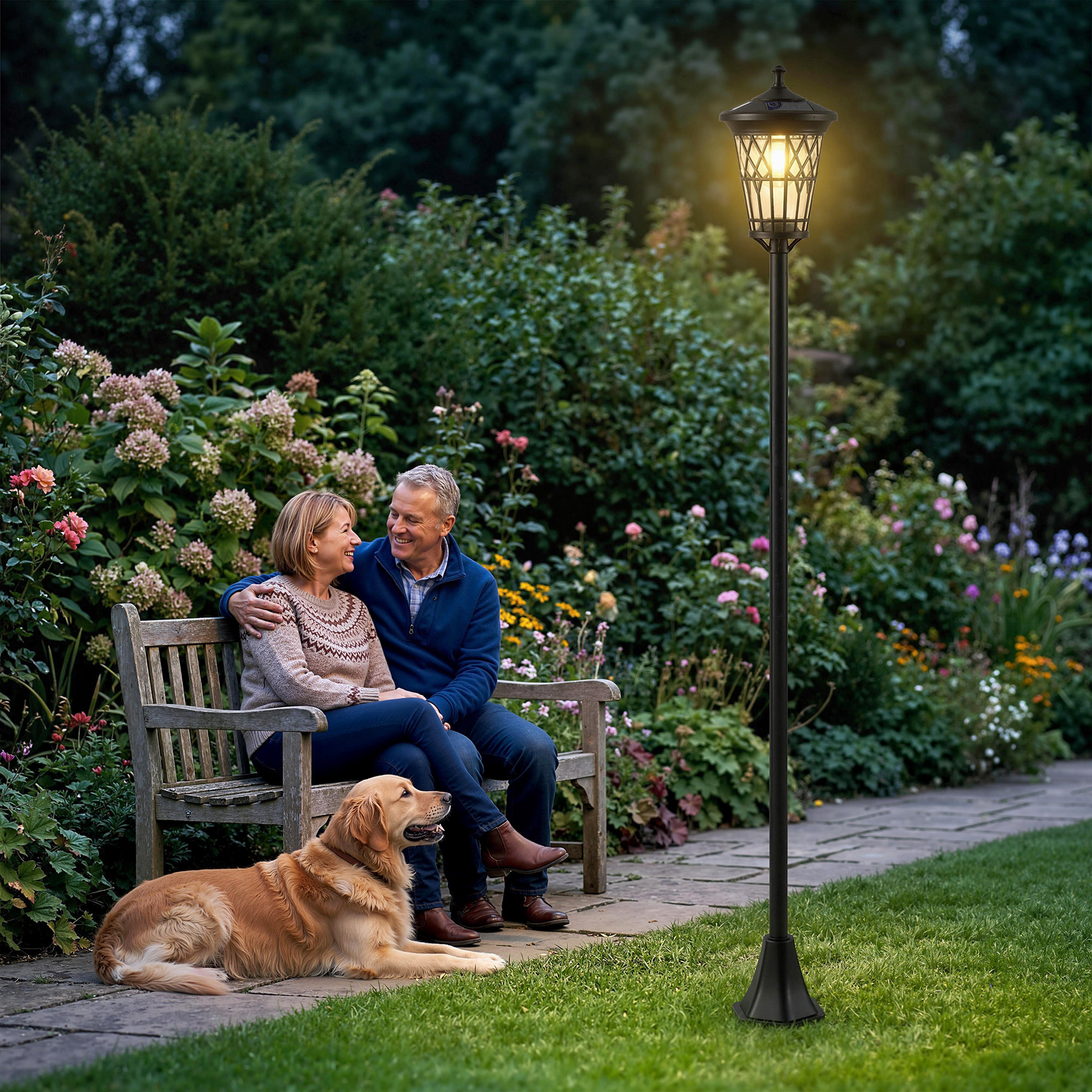 Lampadaires solaires extérieurs  lot de 2 - hauteur réglable - acier inoxydable - 1,86 m - noir