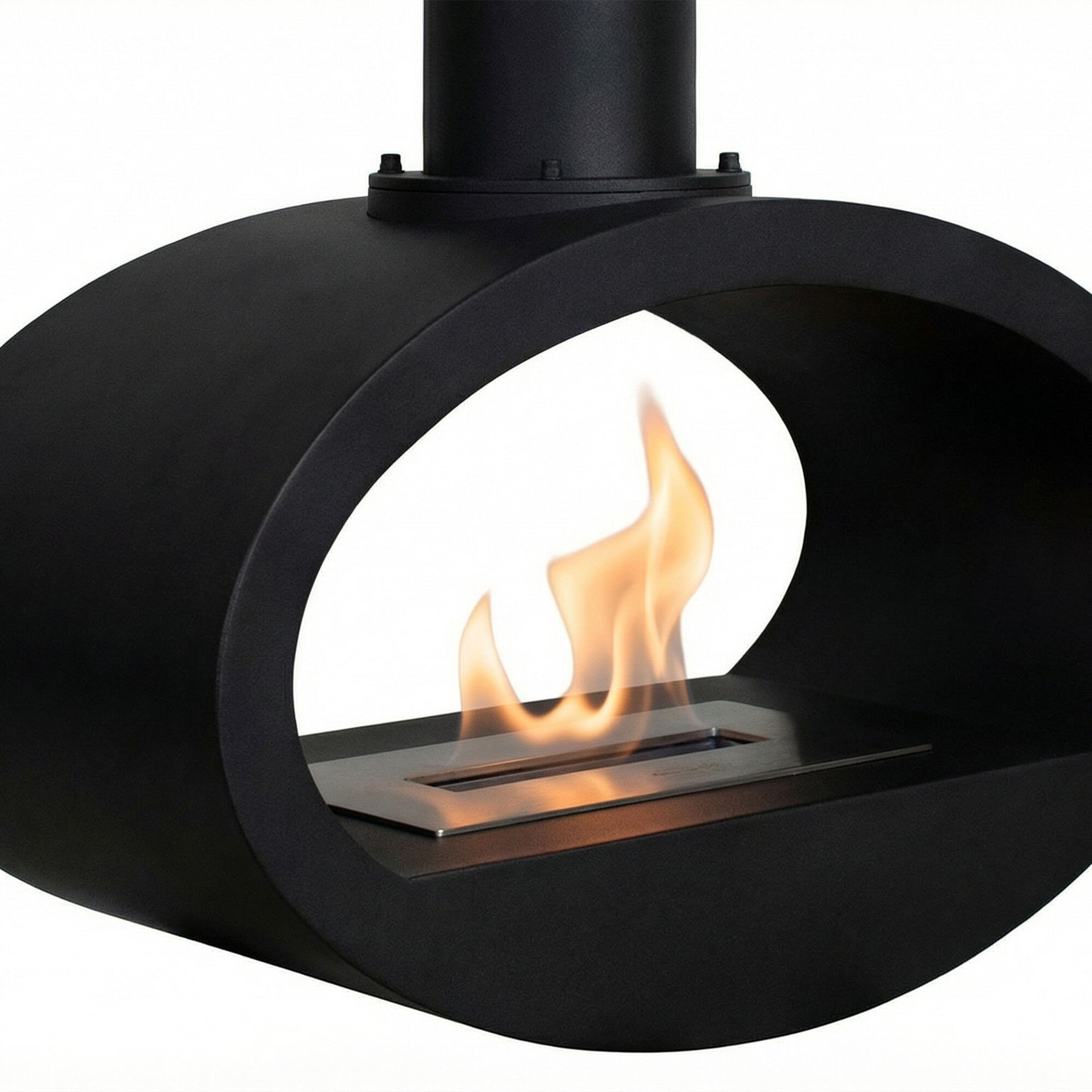 Nerone - Camino a Bioetanolo da Soffitto Sospeso Bifacciale 65x220x40 cm con Bruciatore 2,2 Litri Nero