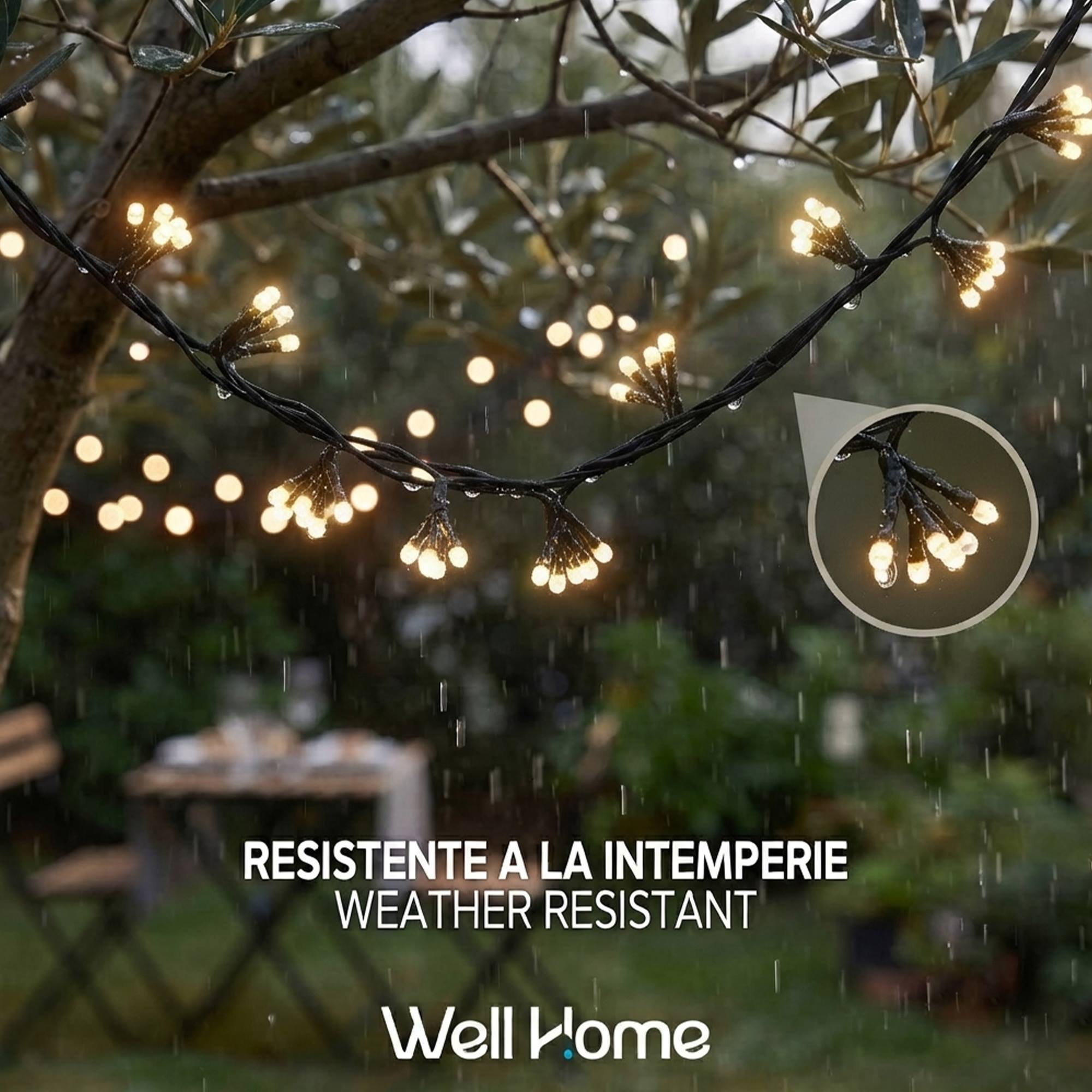 Guirnalda berry snake de luces led blanco cálido con 8 funciones y temporizador