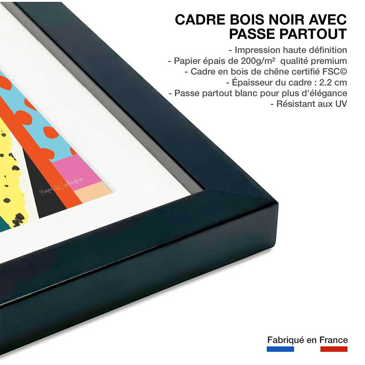 Affiche mode Born in the 80s Affiche + cadre en bois - Noir