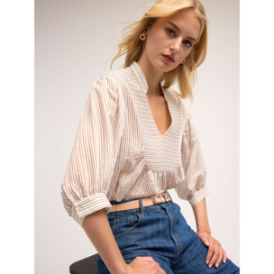 Motivi - Blusa oversize de muselina a rayas - Blanco