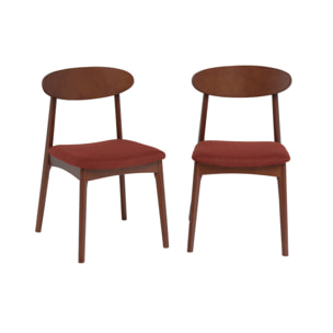 Chaise vintage bois d'hévéa noyer et tissu (lot de 2) ARIA