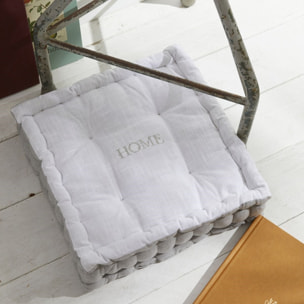 Coussin de sol avec broderies coton uni CHARME gris