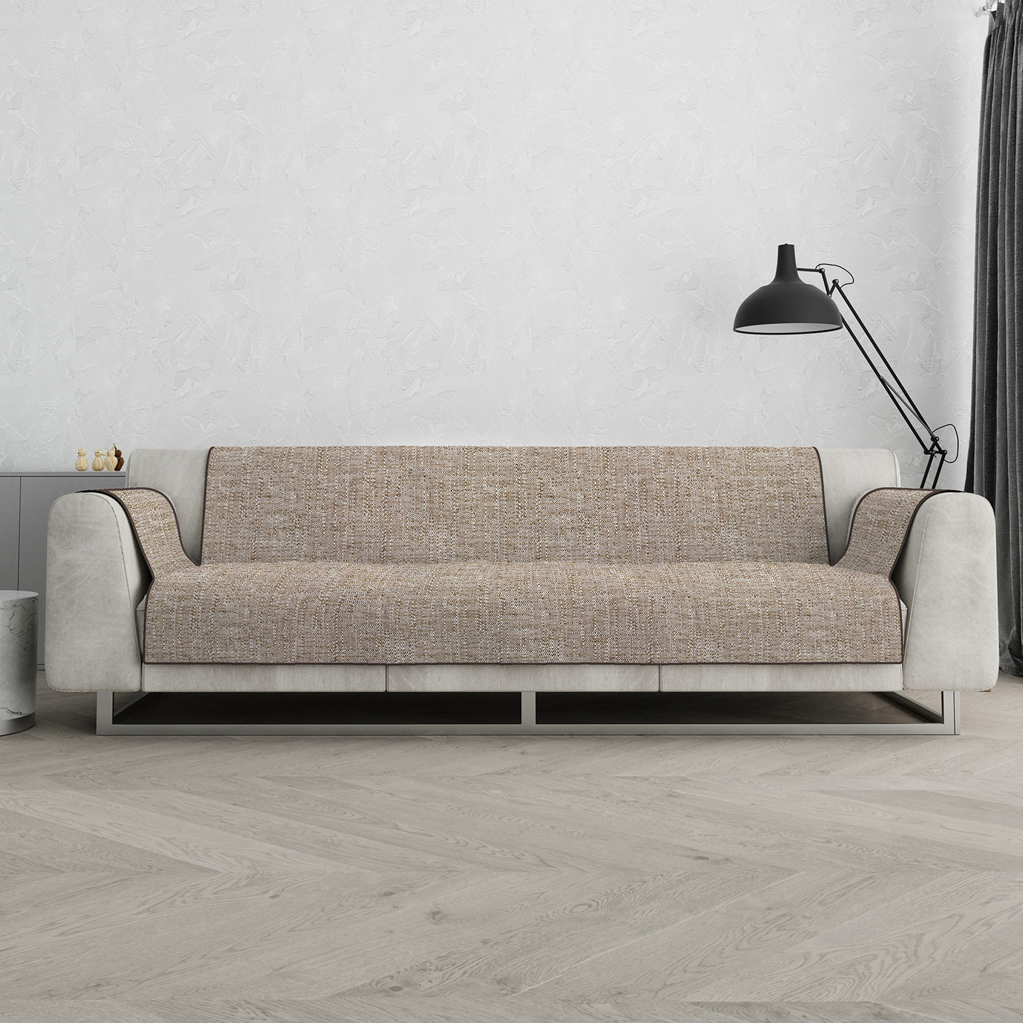 COPRIDIVANO COMFORT, Antiscivolo, Cotone+Microfibra+Fibre Varie, Made in Italy - MARRONE