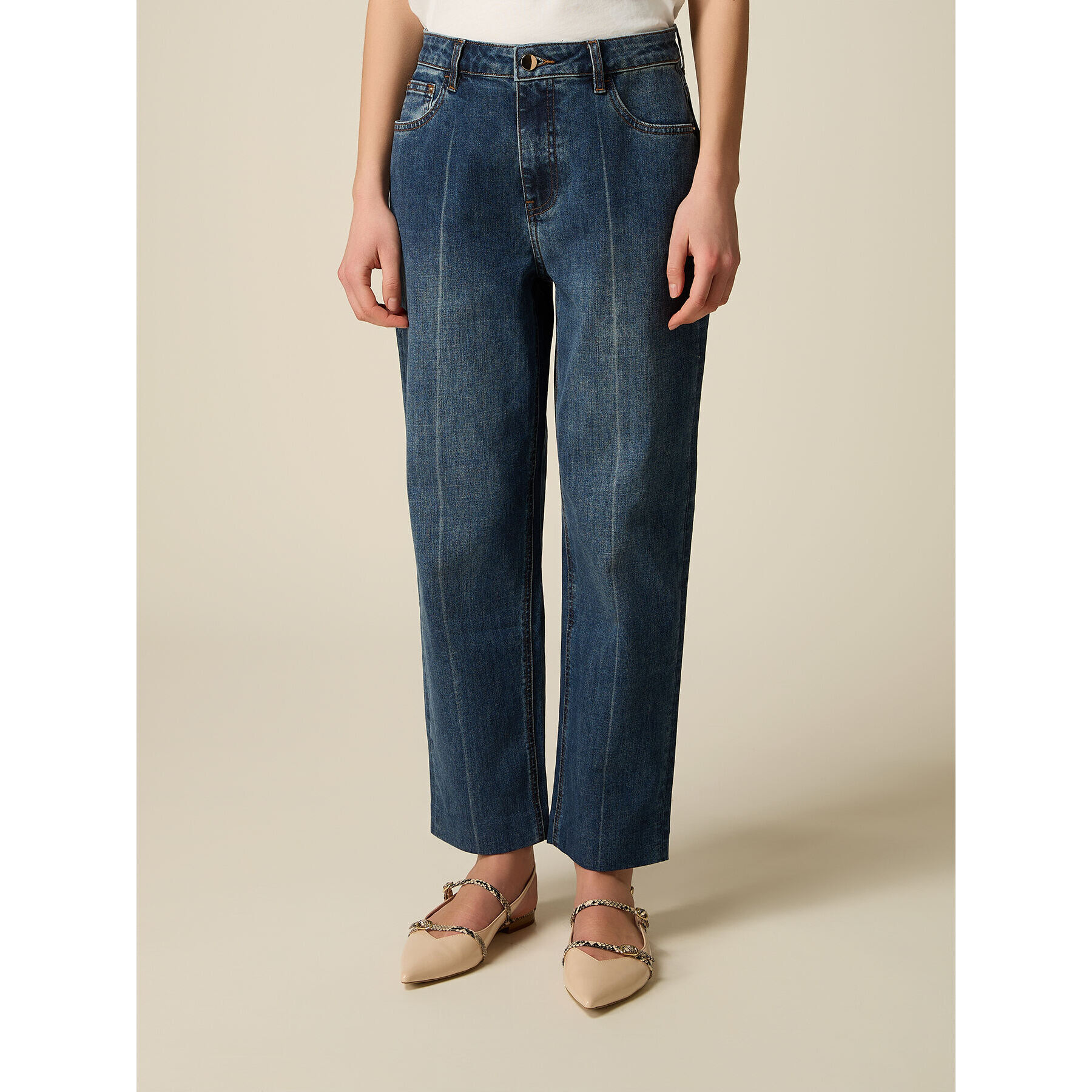 Oltre - Jeans cropped boyfit - Blu