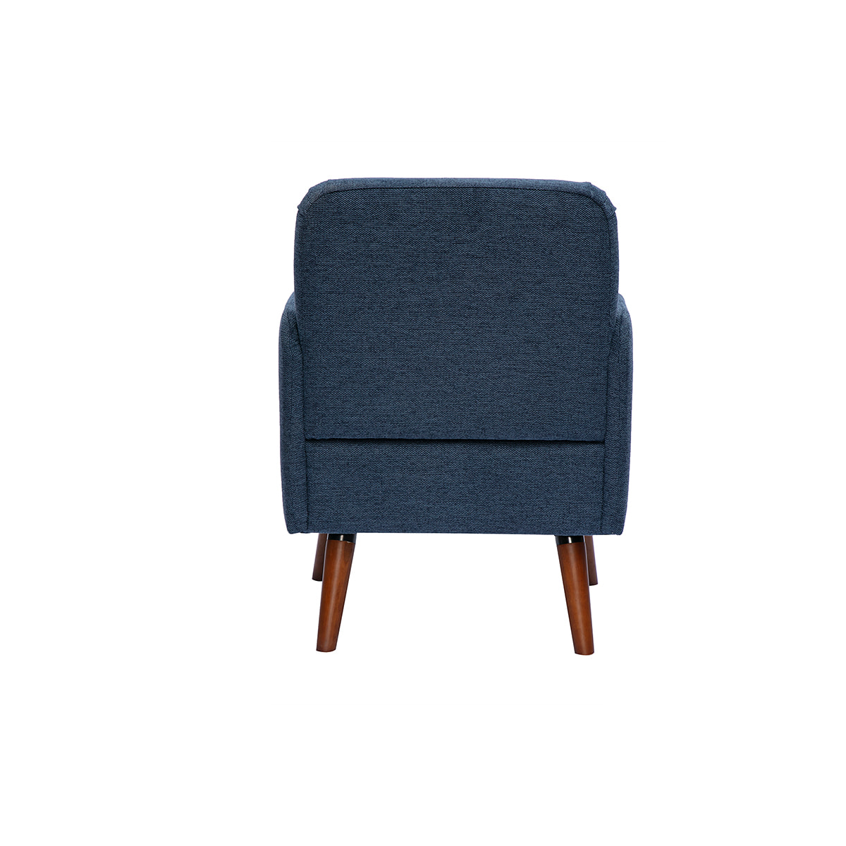 Fauteuil scandinave en tissu effet velours texturé bleu foncé et bois foncé ISKO