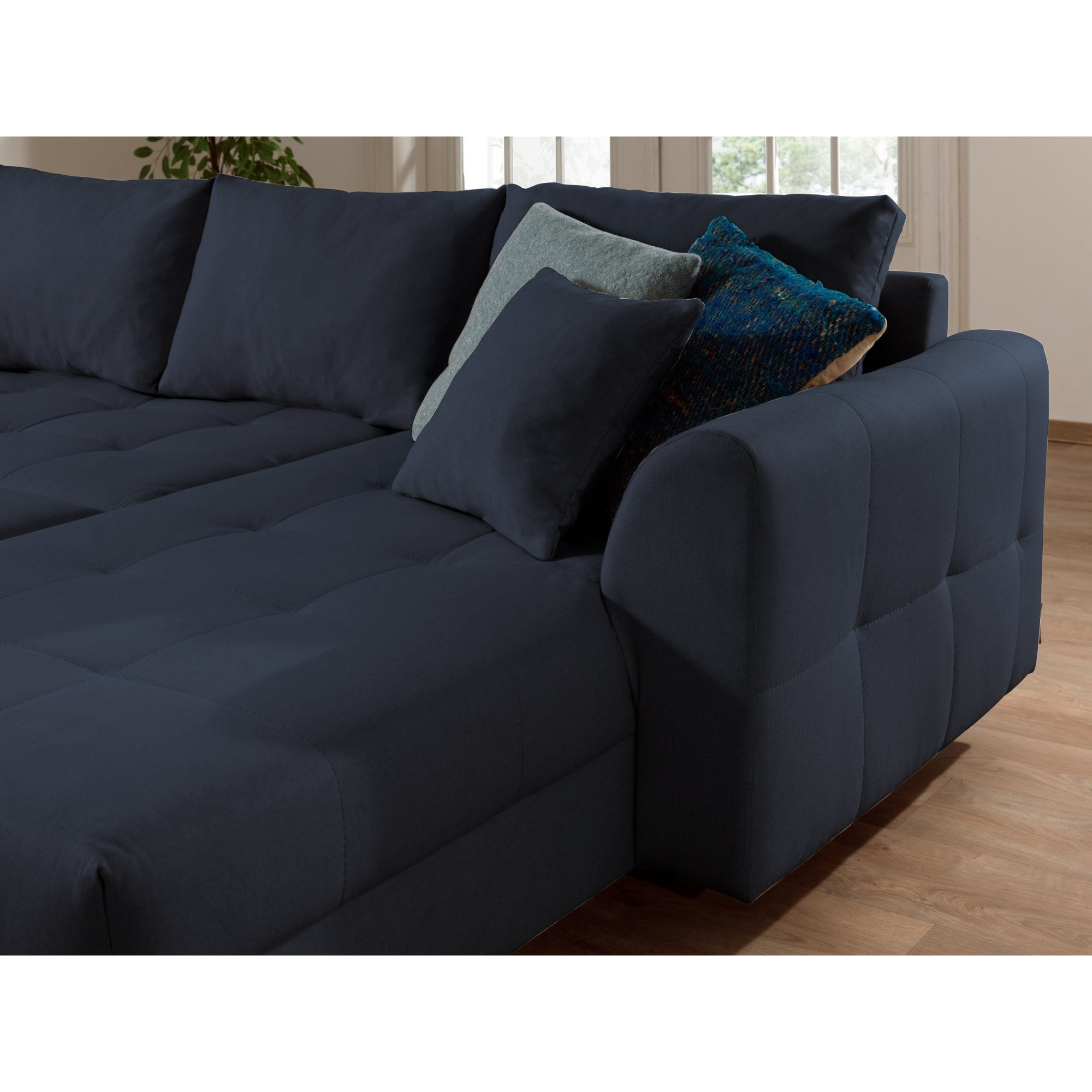 Rune - canapé panoramique avec pouf d'appoint - 7 places - style scandinave - gauche - Bleu pétrole