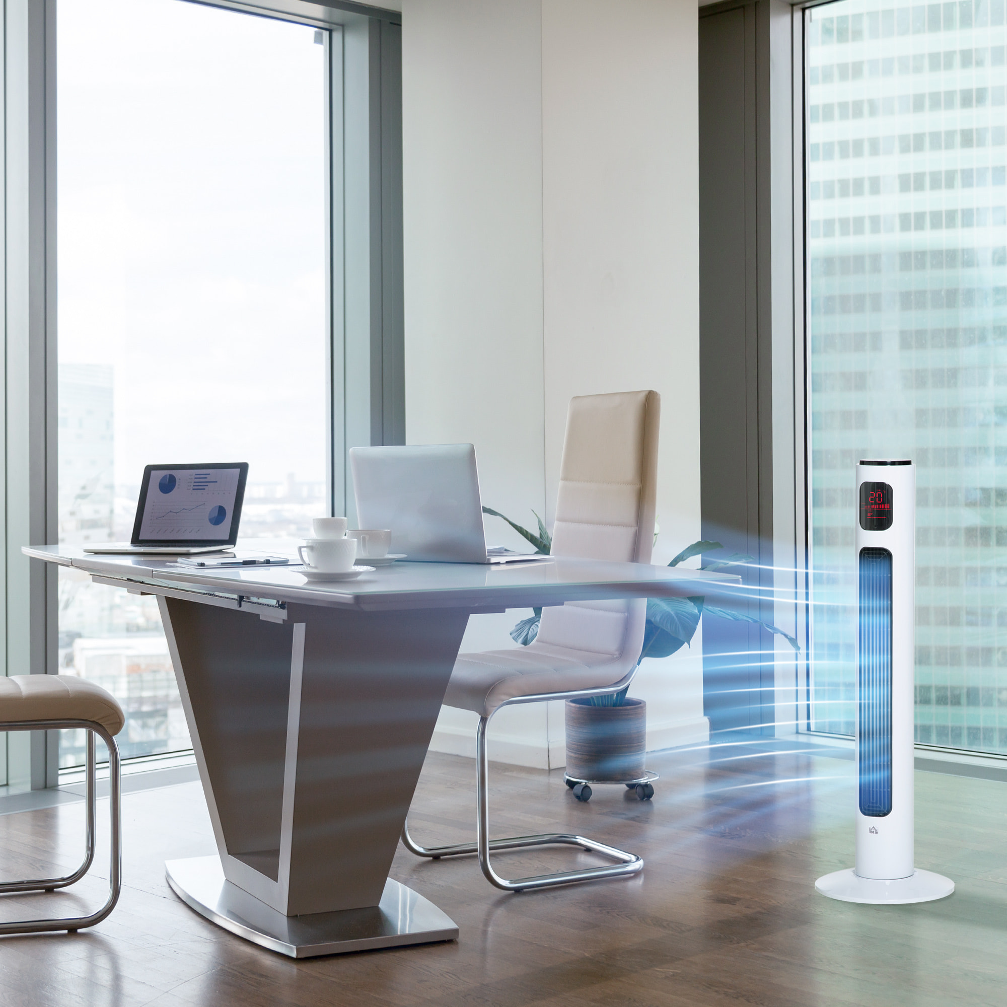 Ventilador de Torre, Ventilador de Pie Silencioso 45W con Control Remoto, 3 Velocidades, 3 Modos, Temporizador 12H, Oscilación 70°, Pantalla LED, para Hogar y Oficina, Blanco