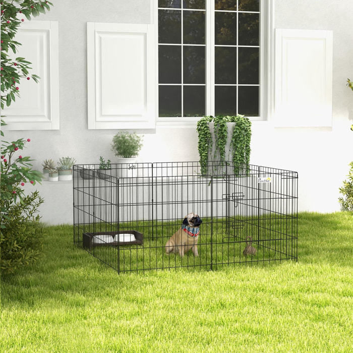 Parc enclos modulable pour chien animaux porte verrouillable 8 panneaux dim. panneau 61L x 61H cm métal noir