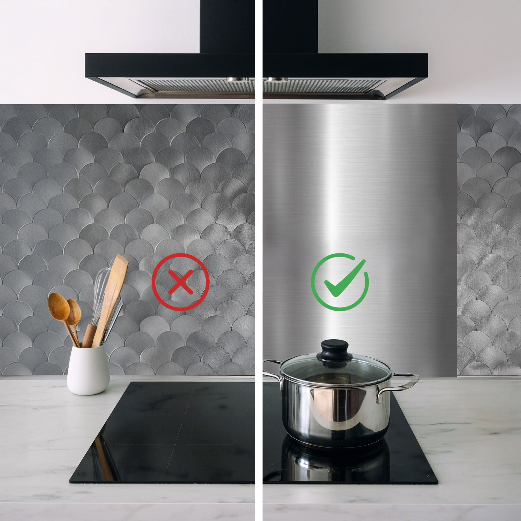 Crédence adhésive murale 3D  - Effet écailles 4 pièces - Argent