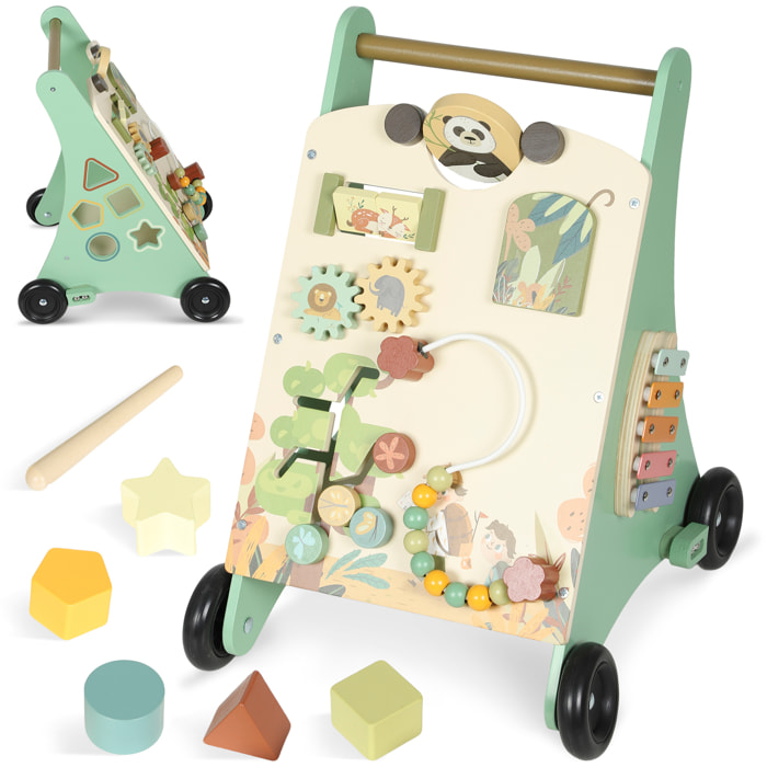 Andador Madera Bebé, Juguete de Andador, Centro de Actividades de Aprendizaje Montessori Control de Velocidad, con Xilófono, Engranajes, Laberinto, Cuentas, Para Niños de +18 Meses, Verde