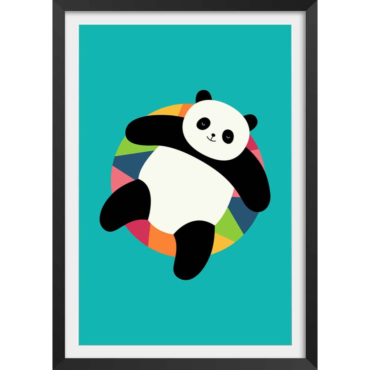 Affiche enfant pool party panda Affiche + cadre en bois - Noir