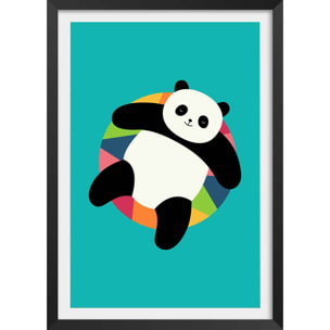 Affiche enfant pool party panda Affiche + cadre en bois - Noir