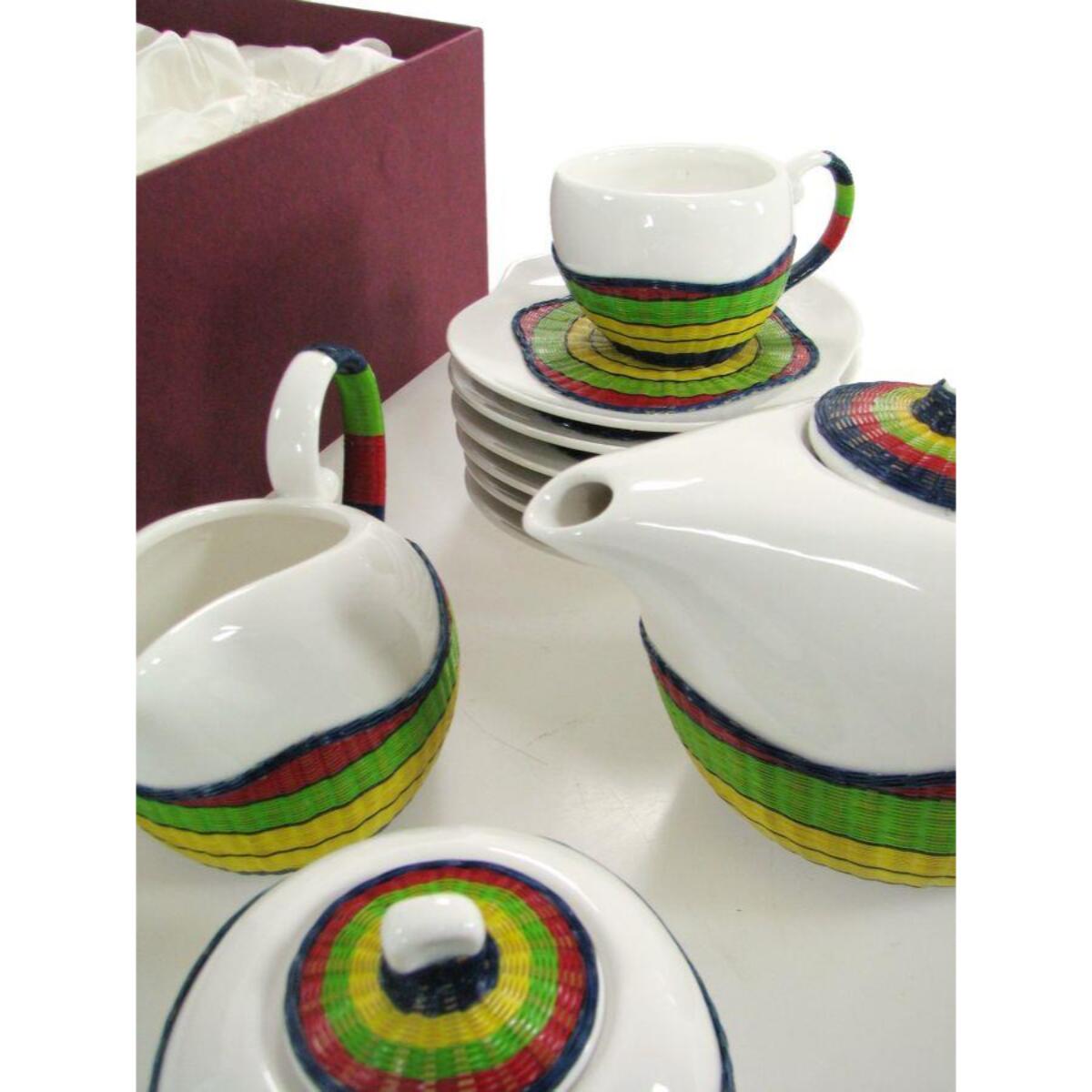 Tazza da the con teiera e lattiera 9 pezzi con decoro in bambù