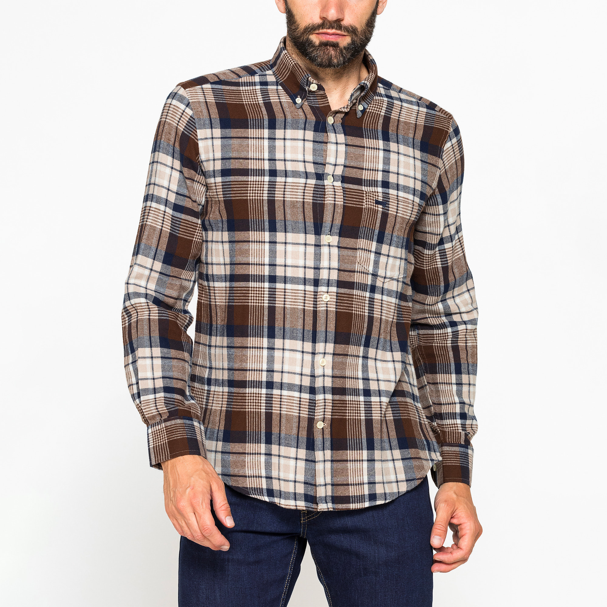 CAMICIA FANTASIA TINTO FILO IN FLANELLA LEGGERA