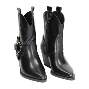 Tronchetti texani neri con fibbie, tacco 6,5 cm