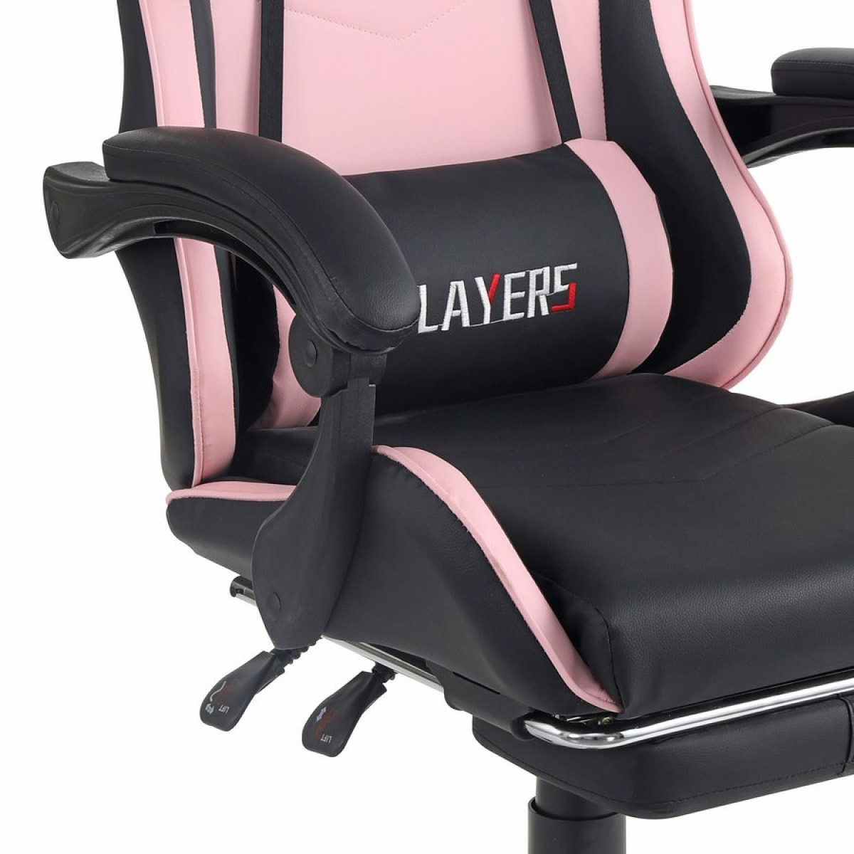 Sedia gaming rosa e nera con poggiapiedi estraibile