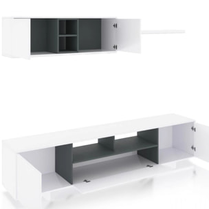 Salón con mueble de TV y estantería en blanco brillo y gris antracita 200 cm Kenzo Blanco Brillo - Gris Antracita