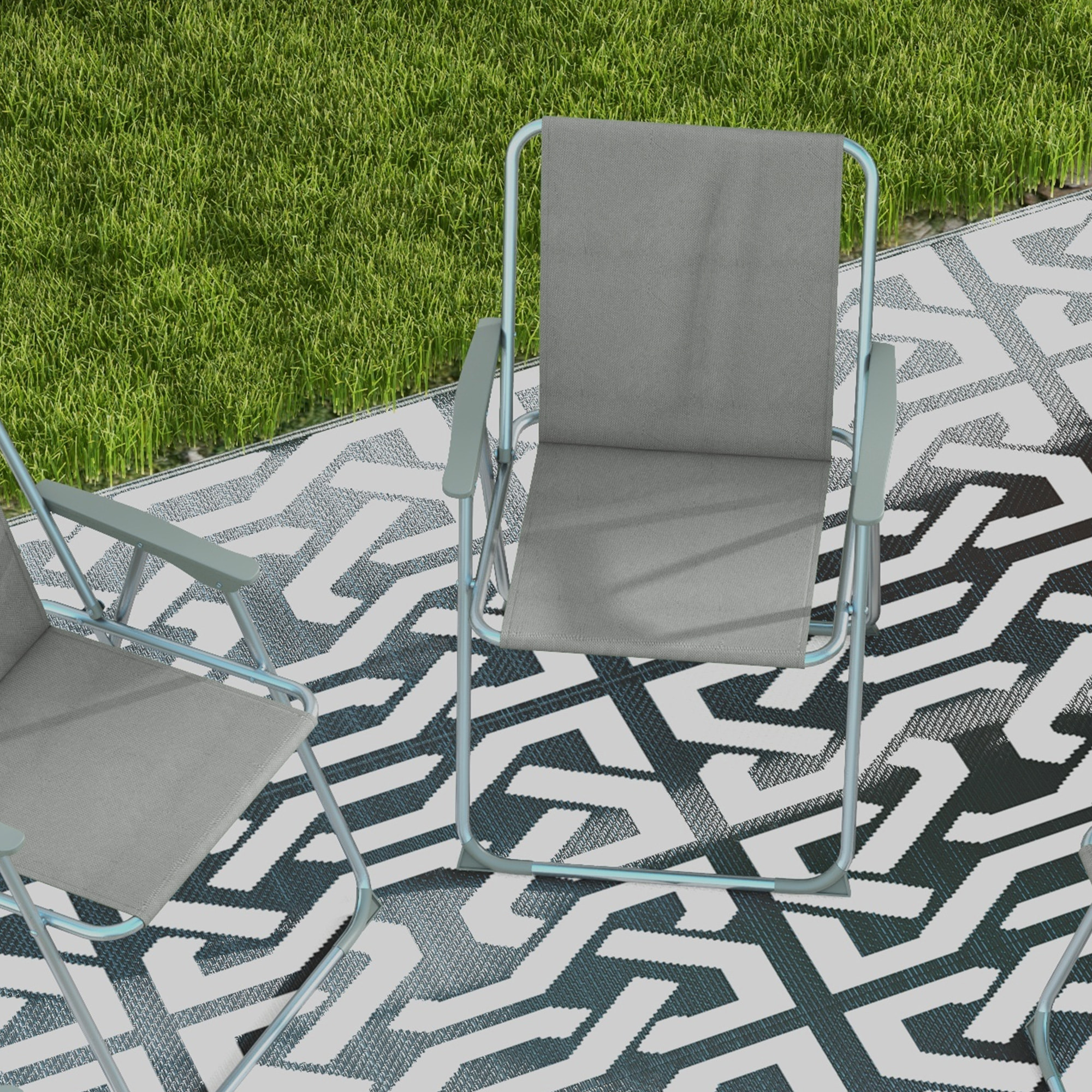 Juego de 4 Sillas de Camping Plegables Sillas Plegables de Jardín Exterior Acolchadas en Tela Oxford con Marco de Acero y Reposabrazos Carga 120 kg para Terraza Playa 53x54x76 cm Gris