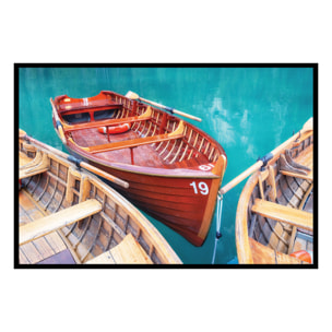 Affiche encadrée barques en bois eau turquoise Affiche + cadre en métal - Noir