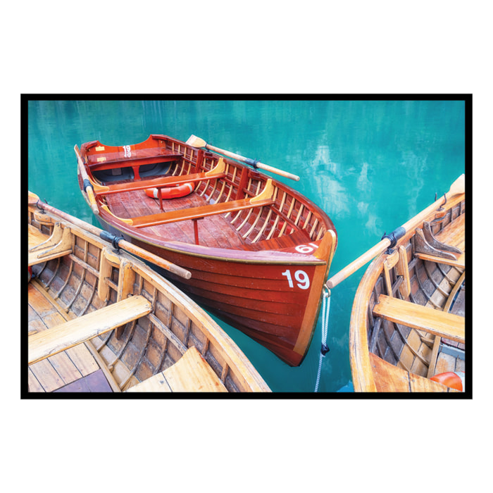 Affiche encadrée barques en bois eau turquoise Affiche + cadre en métal - Noir