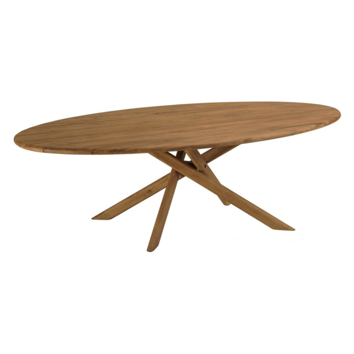 COLINE - Table à manger de jardin ovale 240x120cm en bois de teck recyclé (2 COLIS)